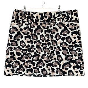 Loft Leopard Print Mini Skirt Pockets Size Zip Lined Tan Black Cream Size 10